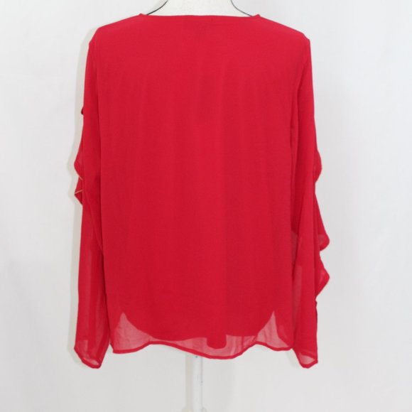 Thalia Sodi Red Ruffle Sleeve Gold Trim Blouse NWT - Picture 4 of 5